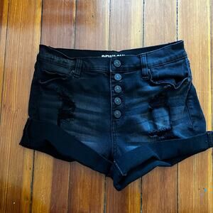 REWASH Jean Button Fly High Waisted Black Jean Shorts | 27